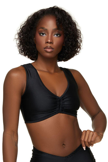 Black Sleeveless Scrunch Crop Top